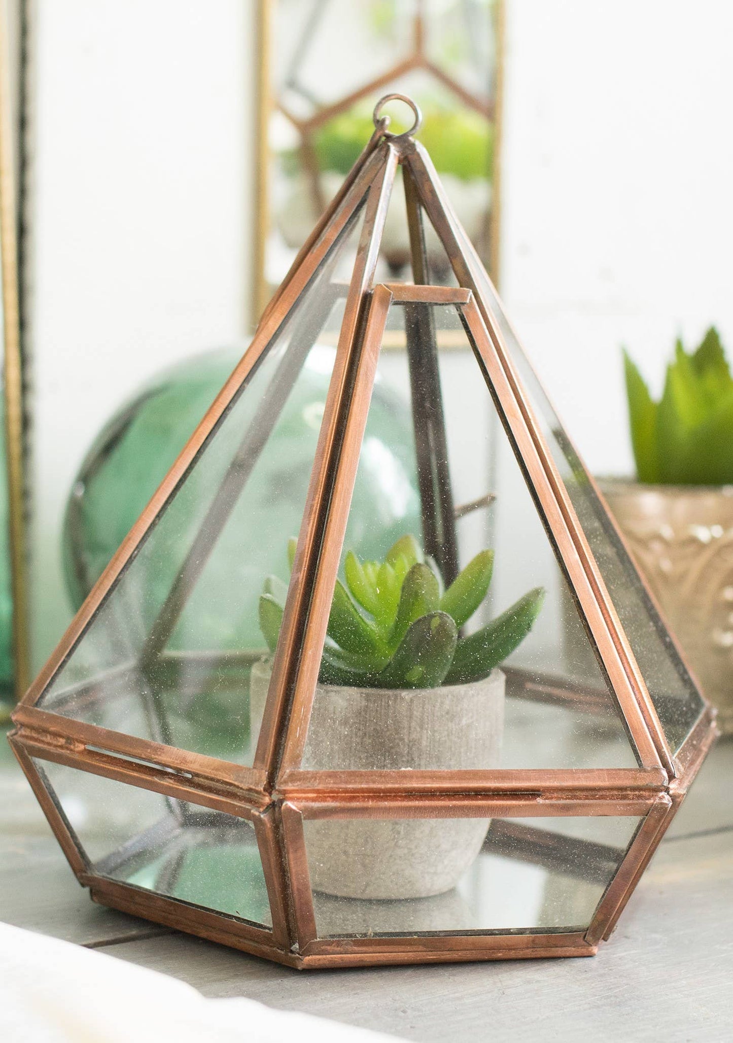 Copper Geometric Glass Planter/ Lantern