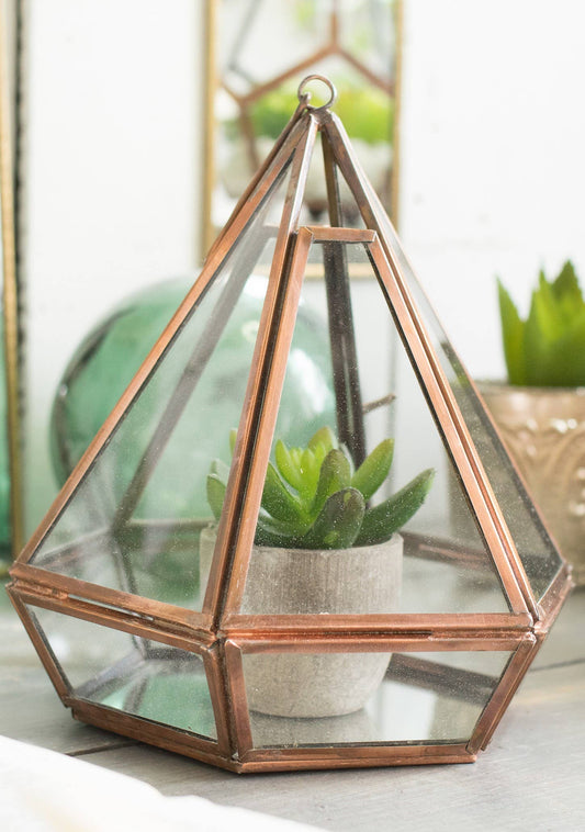 Copper Geometric Glass Planter/ Lantern