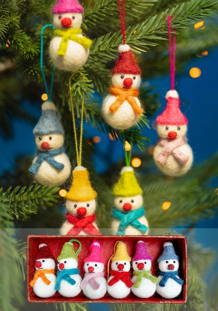 Set of 6 Mini Hanging Felt Snowmen Decorations