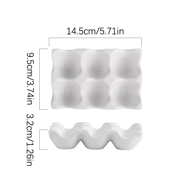 Ceramic Egg Tray, Half Dozen Egg Holder for Fridge, Countertop Display