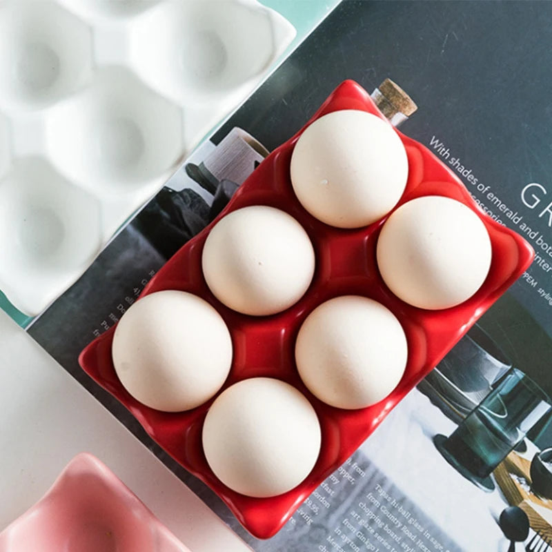 Ceramic Egg Tray, Half Dozen Egg Holder for Fridge, Countertop Display