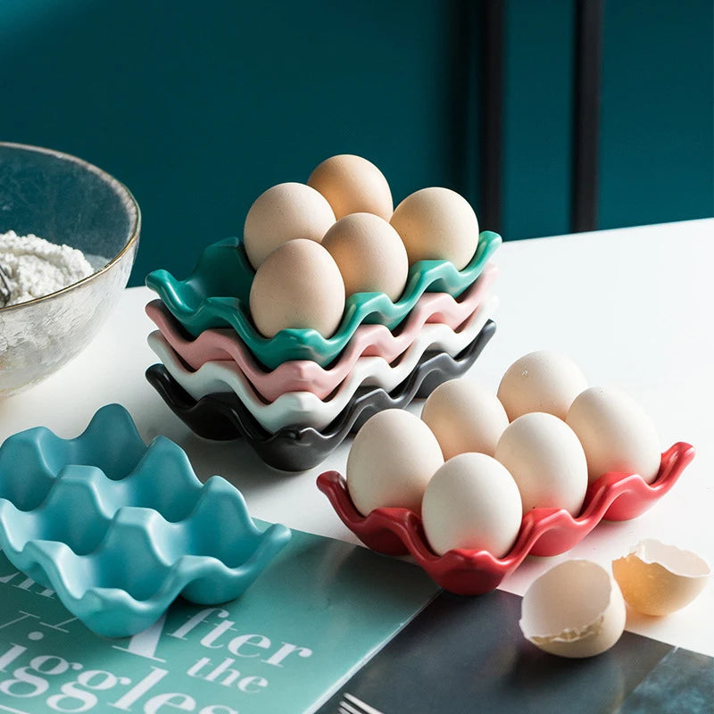 Ceramic Egg Tray, Half Dozen Egg Holder for Fridge, Countertop Display