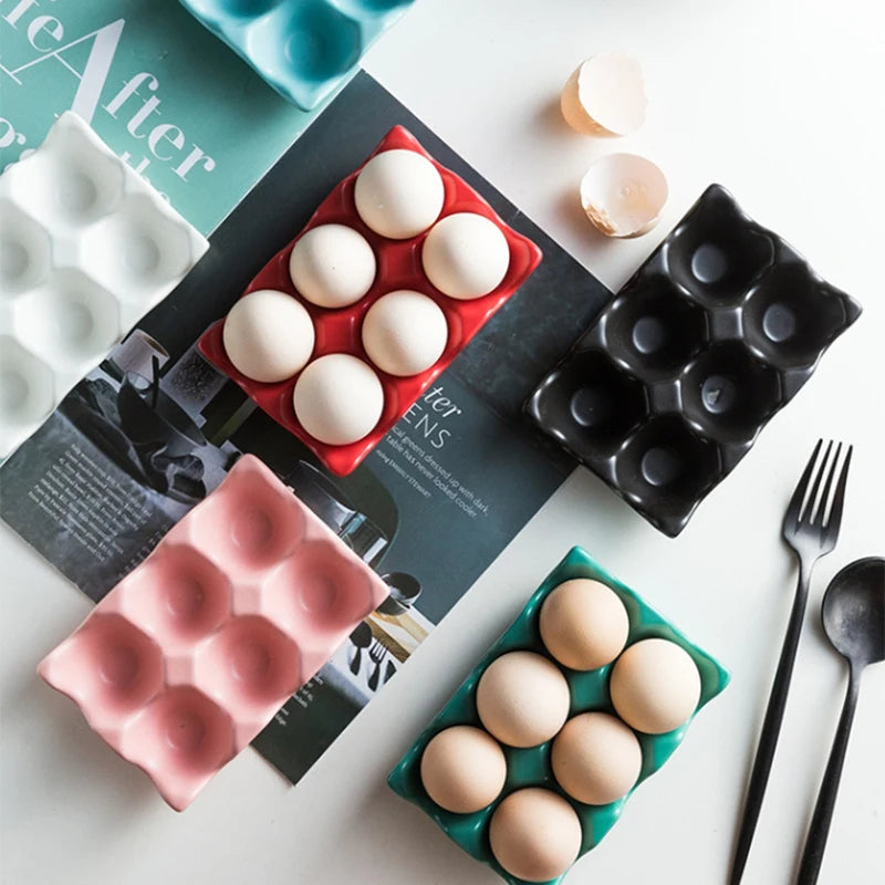 Ceramic Egg Tray, Half Dozen Egg Holder for Fridge, Countertop Display