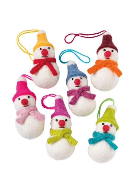 Set of 6 Mini Hanging Felt Snowmen Decorations